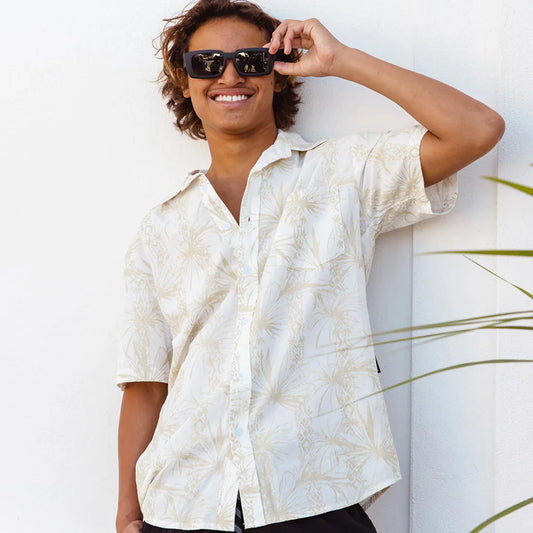 Pantropical Mens Short Sleeve Button Up Shirt - White